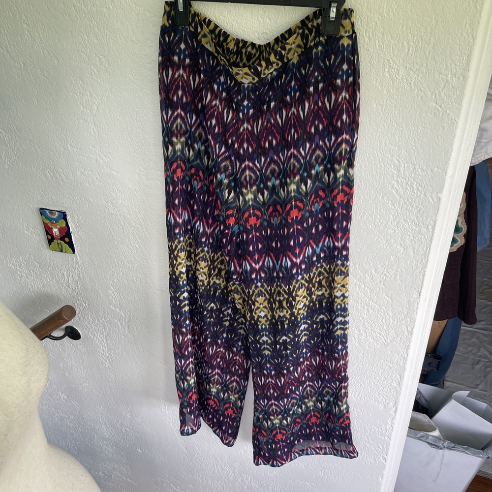 Bisou Bisou Sheer Overlay Wide Leg Pants Sz M Festival Boho Resort Palazzo